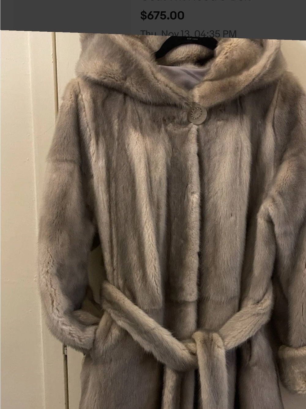 $3400 New Women's Hooded saga mink FUR Coat in Light Gray fits S/M